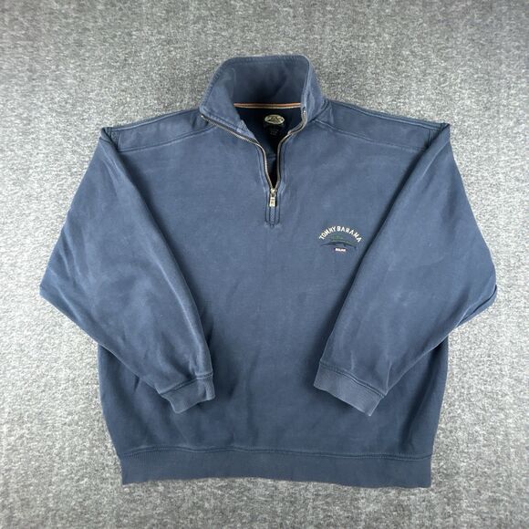 Tommy Bahama Relax Sweatshirt Men's Medium Blue 100% Cotton 1/4 Zip Long Casual - Picture 1 of 8